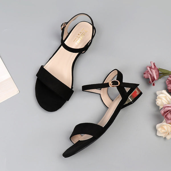 Plus Size Women's Black Roman Strap Flat Sandals - Chic and Comfortable Women's Footwear with Korean-inspired Design