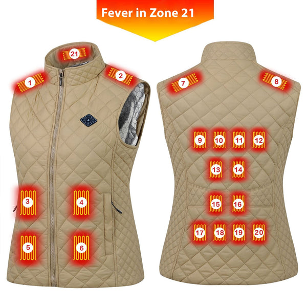 Heated Women's Vest - Smart Charging and Insulation in Black or Khaki - Nylon Blend - Slim Fit - Sizes M to 6XL - Fashionable and Warm.