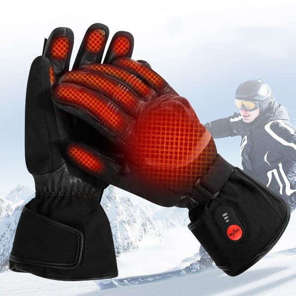 Heated Leather Motorcycle Gloves with High-capacity Battery -Black, 45-65°C, -25°C, 3-6 hrs. warmth -Unisex for Winter Riding