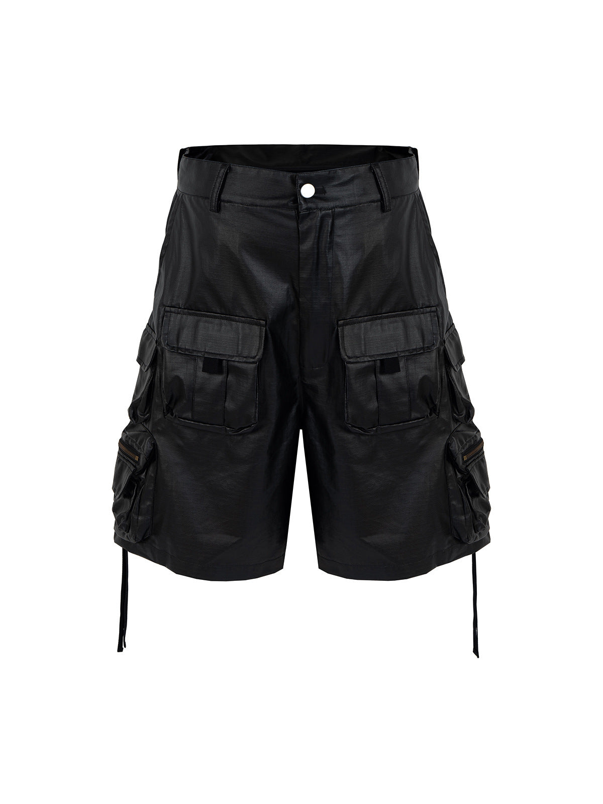 Glossy Coated Multi-zip Tactical Shorts