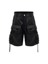 Black Cotton Tactical Shorts with Multi-Zip Detail in Glossy Black - Men's Outdoor Casual Wear