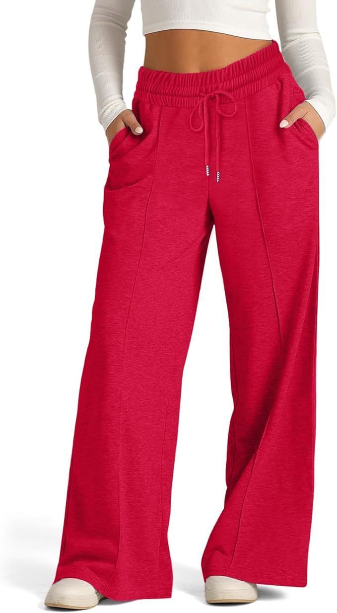 Women's Solid Color Casual Wide Leg Drawstring Elastic Waist Sweatpants