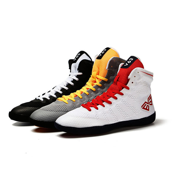 Men's Indoor Training Shoes for Weightlifting and Squats in White, Black, and Gray - Fitness Gear with Rubber Soles and PVC Uppers.