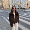 Trendy Women's Brown Faux Fur Jacket with 3D Detail