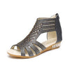 Elegant Women's Rhinestone Wedge Sandals in Black, Beige, and Gold with Breathable Back Zipper - Sizes 36-43