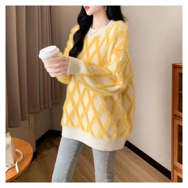 Autumn & Winter Women's Lazy Sweater in Vibrant Pink - Comfortable Pullover with Flying Sleeves by Design Sense
