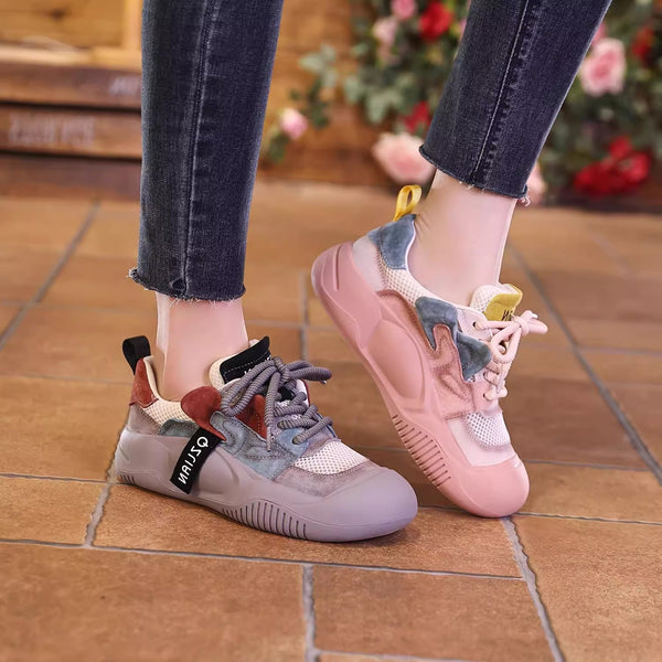 Stylish Women's Breathable Platform Mesh Shoes with Peach Wood Sole