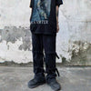 Vintage High-Waist Denim Trousers with Metal Buckle & Lace-Up Design, Blue Denim Pants