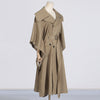 Women's Stylish Khaki Trench Coat, Polyester Spandex Blend, Free Size, Fall Fashion, Long Coat, Versatile Outerwear
