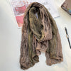 Vintage-Style Tie-Dye Cotton Linen Scarf in Wine Red - Retro National Chic Women's Fashion Accessory