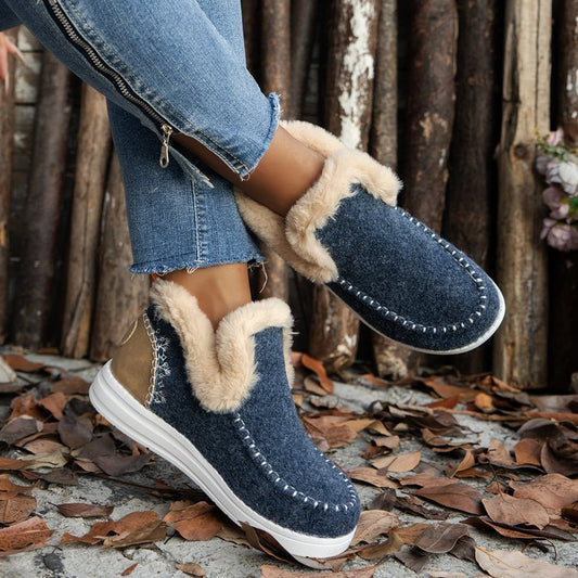 Fleece-lined Thick Plush Boots Warm Sewing Flat Cotton Shoes Winter Ankle Boot