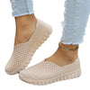 Women's Casual Mesh Sports Shoes in Black, White, and Apricot - Low Heel Slip-Ons with Cloth Lining and Rubber Sole