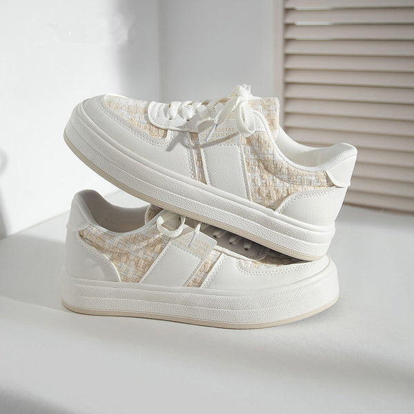 Trendy Beige Japanese Style Canvas Board Shoes with Thick Sole for Women