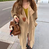 Chic Autumn Trench Coat with Raglan Sleeves, Wide Lapels & Oversized Pockets