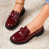 Mid-Heel Retro Loafers in Patent Leather with Trendy Tassel, Black.