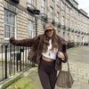 Trendy Women's Faux Fur Jacket in Rich Brown, Long Sleeve Winter Wear, Loose Fit with 3D Decor, Women's Fashion Brown Jacket