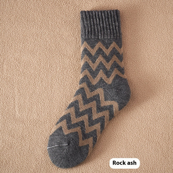 Winter Fleece-Lined Casual Socks, Women's Warm Cozy Gift, Middle Calf Polyester Fiber, Color Matching, Sweat-Absorbent - Set of 6