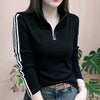 Women's Zip-Up Retro Shirt in Chenille Fabric, Long-Sleeved Black Top