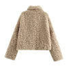 Women's Polo Collar Fleece Jacket in Dark Khaki - Long Sleeve Fashion Essential