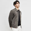 Men's Premium Sheepskin Suede Leather Jacket, Graphite Luxury Biker Coat.