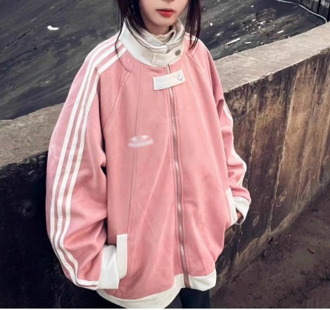 Trendy College-Style Loose Fit Baseball Jacket for Design-Savvy Women