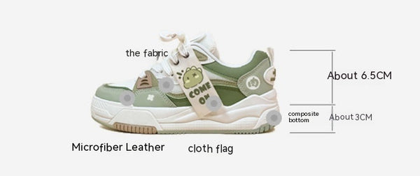 Chic Green Platform Sports Shoes for Women - Hong Kong Dad-Style, Breathable Design, Size 35-40, Injection Moulded Rubber Sole