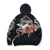 Dragon Embroidered Black Hooded Zipper Sweatshirt - Unisex Winter Fashion.