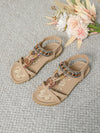 Women's Rhinestone Flower Detail Flat Sandals - Plus Sizes