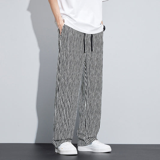 Comfortable Retro Wide Leg Men's Pants in Stripes - Mid-Waist Style