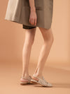 Women's French Woven Flat Toe Roman Sandals in Light Apricot - Mid-Height Heel, Rubber Sole, Sheepskin Insole