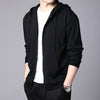 Men's Fleece-Lined Hooded Cardigan Sweatshirt in Black - Stylish and Warm Polyester Top - Plus Size - Spring/Autumn Wear