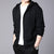 Men's Fleece-Lined Hooded Cardigan Sweatshirt in Black - Stylish and Warm Polyester Top - Plus Size - Spring/Autumn Wear