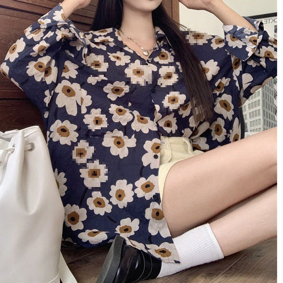 Trendy patterned loose fit top for women - polyester fabric - button printing - long sleeve - stylish and versatile - available in multiple sizes.
