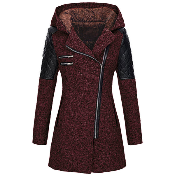 Warm Mid-Length Thermal Trench Coat with Unique Oblique Zipper