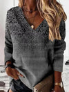Chic Retro V-Neck Women's Long-Sleeve T-shirt in 3D Prints