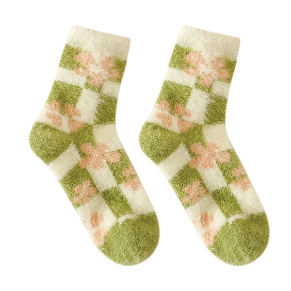 Women's Cozy Mink Fur Cartoon Animal Sleep Socks - Cute Frog & Dinosaur Pattern Winter Socks