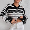 Chic Black & White Striped Knitted Sweater with Casual Style