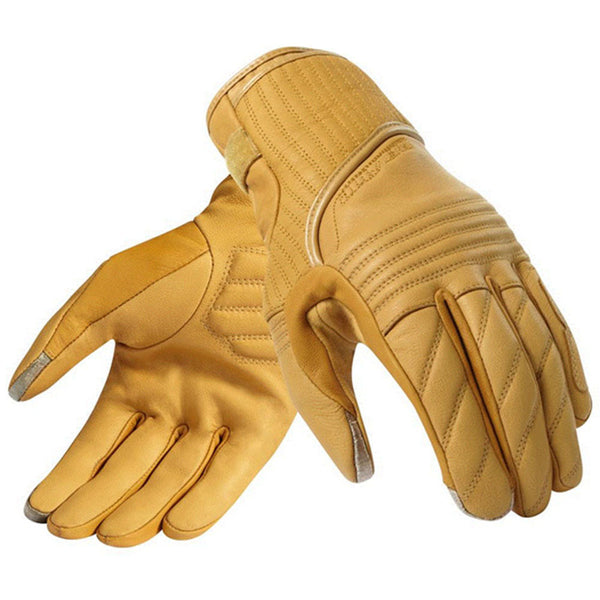 Premium Retro Leather Motorcycle Riding Gloves in Yellow, Black, and Brown - Fall-proof, Waterproof Racing Accessories
