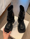 Chic Platform Boots with Belt Buckle - Women's Motorcycle Fashion in Black and Brown
