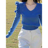 Cozy Atmosphere Ruffled Collar Sweater in Klein Blue, Urban Chic Style, Flying Sleeves, Hollow Craft