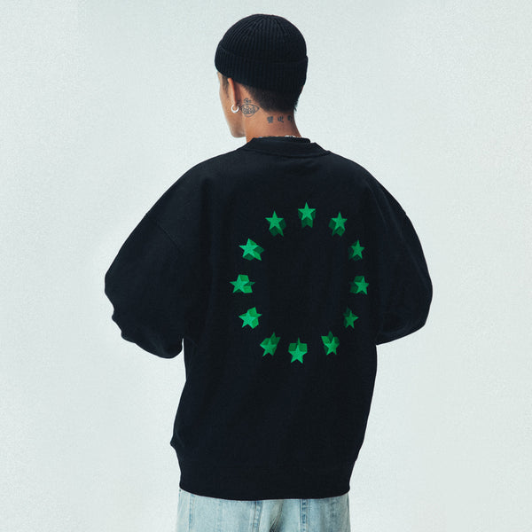 Trendy Black & White Printed Loose Sweatshirt for Men | Stylish Comfort Fit & Casual Vibes