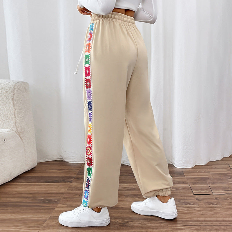 Women's Loose Color Stripes Stitching Sweatpants