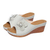 Trendy Floral Peep Toe Platform Wedge Sandals - Women's PU Summer Footwear in White & Khaki - Elegant & Retro Style.