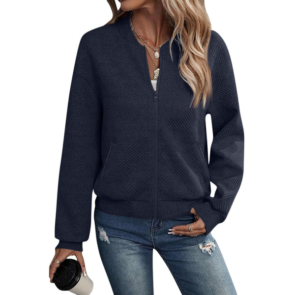 Chic Long-Sleeve Zippered Cardigan in Solid Colors