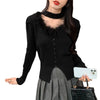 Trendy Furry Halter Sweater in Noir Black - Chic Cut-Out Design