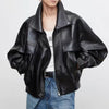 Vintage Sheepskin Casual Short Black Jacket for Women, Retro Style Loose Coat in Genuine Leather - Available in S, M, L, XL Sizes.