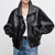 Vintage Sheepskin Casual Short Black Jacket for Women, Retro Style Loose Coat in Genuine Leather - Available in S, M, L, XL Sizes.
