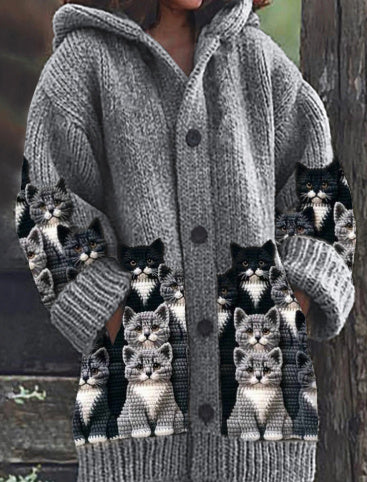 Stylish Halloween Animal Print Hooded Cape Coat with 3D Stereo Pattern. Polyester fiber, Cardigan Style, Sizes S-5XL. Perfect for Street Fashion.