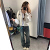 Cozy Vintage Zip-Up Hooded Cardigan in Melange Gray - Women's Fashion