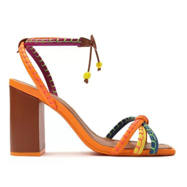 Elegant Roman Inspired High Heel Sandals in Red and Beige - Open Toe Hollow-out Strap Design